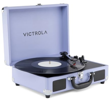 Victrola Journey II – Platine Vinyle Valise Portable Bluetooth – Haut-parleurs stéréo puissants intégrés avec Basses renforcées, Platine 3 Vitesses (33/45/78 TR/Min), Sorties RCA & Casque (Lavande)