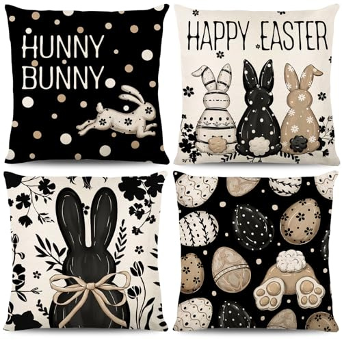 Bigqin Weihnachten Kissenbezug, 4 Stück Weihnachtskissenbezüge Sofakissen, Christmas Pillow Cover, Kissenhülle Xmas Deko für Schlafzimmer Sofa - 45 x 45 cm (Ostern, 45 x 45 cm)