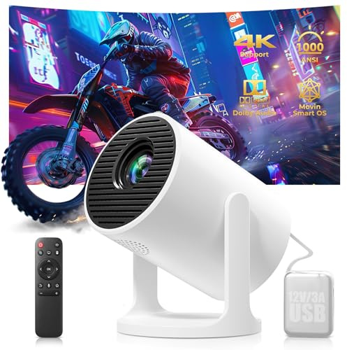 Mini Projector, Portable Projector, 1080P Native, 4K Supported, Power Bank Supported, 360° Rotating Design, LED Projector for Home, Outdoor, Bedroom, Camping, Movies, Travel
