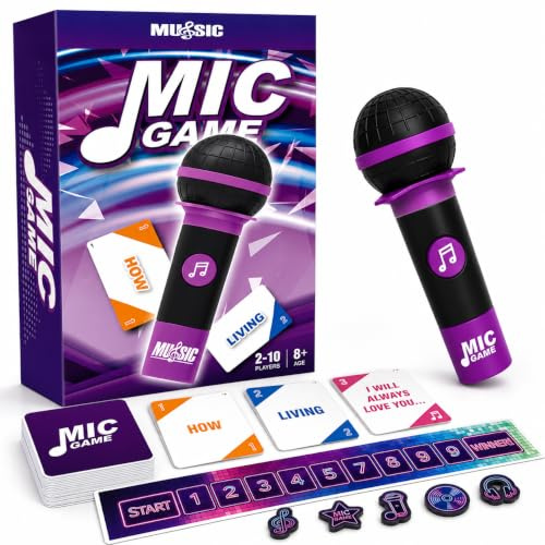 MICGAME Music Party Game for 2–10 Players | Karaoke Card Game with 250 Song Lyrics & Microphone | Family Board Game for Kids, Teens & Adults | Birthday, Christmas & Game Night Gift