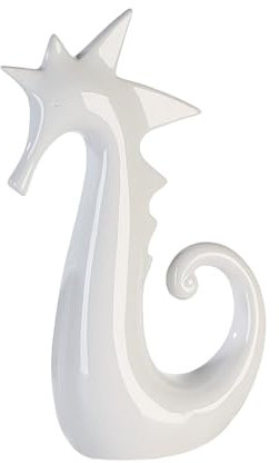 Casablanca Seepferdchen Figur Deko weiß modern – Seepferd Keramik Figuren für Baddekorationen – Seahorse Dekofigur weiß – Geschenk Bad Dekoration - glänzende Oberfläche Höhe 38 cm