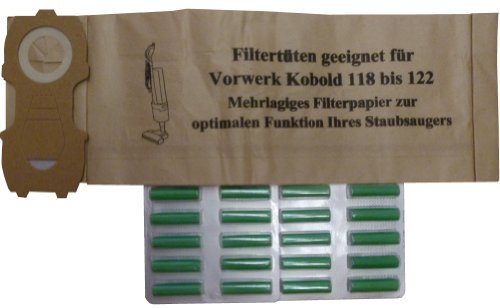 Mister vac A928 20 Staubsaugerbeutel geeignet Vorwerk Kobold 118/119 / 120 und 20 Duftstäbchen, grün