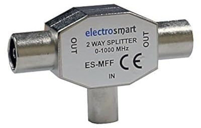 electrosmart TV Aerial Coax Splitter 1 Male to 2 Female - Converts an existing Female Coax Socket to Two Female Coax Socket Outputs