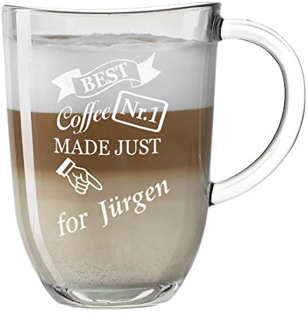 polar-effekt Leonardo Kaffeebecher mit Henkel Personalisiert mit Gravur - Latte-Macchiato Glas 380 ml - Kaffee-Glas Coffee Geschenk-Idee zum Geburtstag - Motiv Made just for