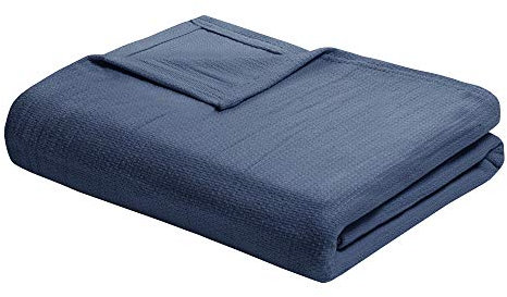 Madison Park Freshspun Baumwolldecke mit Korbgeflecht, Marineblau, 66 x 90 cm, Doppelgröße, Korbgeflecht, hochwertig, weich, gemütlich, 100% Baumwolle, für Bett, Couch oder Sofa