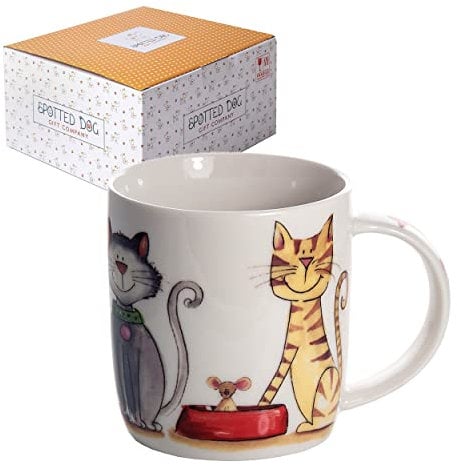SPOTTED DOG GIFT COMPANY Cat Mug Cup for Tea Coffee and Hot Drinks, Cute Porcelain China Dishwasher Microwave Safe Mug, Gifts for Cat Lovers Women Men 350ml