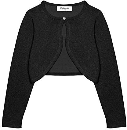 Bolerose Girls Long Sleeve Sparkle Cardigan Childrens Kids Bolero Shrug (Black, 9-10 Years)