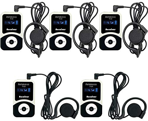 Retekess T131 Ricevitore Sistema di Guida Turistica(Confezione da 5） | Ricevitore Compatibile con Sistema di Guida Audio T130, Microfono per Guida Turistica di Fabbrica, Università, Logistica
