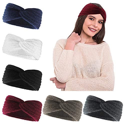 Bandeau Laine 6Pcs Bandeau Cheveux Femme Hiver Bandeaux d'Hiver en Tricot Serre-Tête Oreille Réchauffeur Chaud Bande Élastique Cheveux Accessoires de Cheveux pour Femme 6 Différentes Couleurs