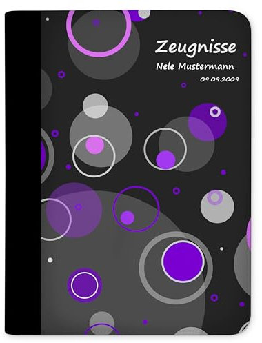 CreaDesign Customize A4 Zeugnismappe für Kinder - 26.7 x 32.7 x 1 cm, erweiterbar auf bis zu 20 Fächer, Sichtbuch ohne Klarsichthüllen, Kreise Lila Design, Dokumentenmappe für Schüler