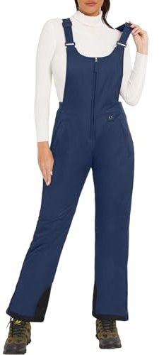 GEMYSE Donna Pantaloni da Sci invernali impermeabili neve complessivi Tuta snowboard con Bretelle Regolabili (Blu Navy,XL)