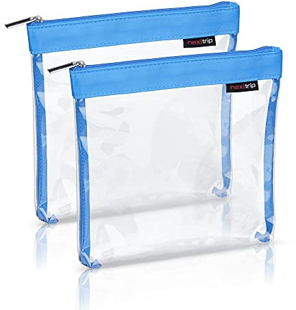 nex|trip Kulturbeutel [2'er-Set] Transparent für Flüssigkeiten Handgepäck - Kosmetiktasche durchsichtig für Flugzeug - Reiseset Kosmetik Beutel (Blau)