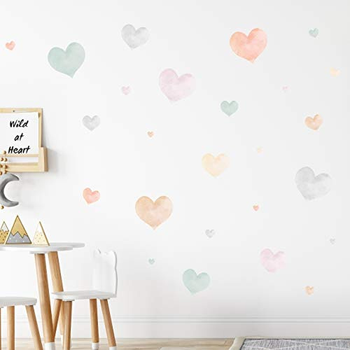 tjapalo® 160St Große Aquarell Wandtattoo Herzen Pastell Aquarell Wandtattoo Kinderzimmer Herzen Wandsticker wie gemalt, Farbe: V88