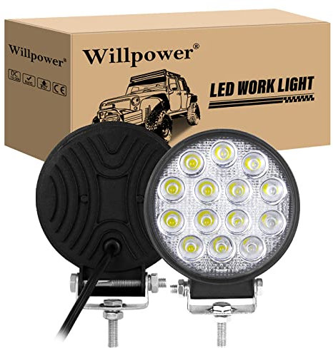Willpower LED-Scheinwerfer, 10,2 cm, 42 W, Flutlicht, Offroad-Fahrlicht, 12 V, 24 V, wasserdicht, Nebelscheinwerfer, LED-Arbeitsleuchte für LKW, Traktor, Auto, 4 x 4, ATV, UTV, SUV, Boot, 2 Stück