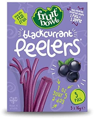 Fruit Bowl Blackcurrant Peelers, Made with Real Fruit and Naturally Sweet Fruit Peelers, Healthy Snack Box, Pack of 5 x 16 grams