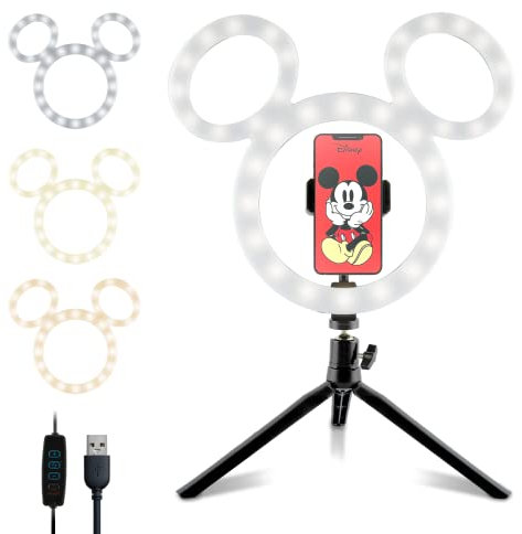 Disney Mickey Mouse Ring Light- 12 Inch LED Ring Light with Tripod and Built in Phone Holde and 3 Light Settings- Mickey Mouse Gifts