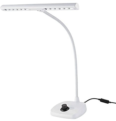 K&M 12298 LED-Pianoleuchte Weiß - 30 cm Lampenschirm - 12 dimmbare LEDs - mit Schwanenhals, 2500 Lux Helligkeit