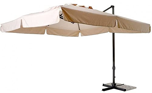 Mediawave Store - Parasol rectangulaire RIMINI toile 3 x 4 m écru, avec bras décentré rétractable, bâche d'ombrage protection UV, parasol pour jardin et terrasse, extérieur, poteaux latéral