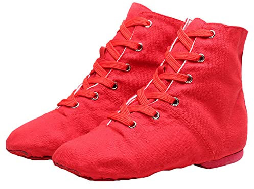 Segeltuch-Jazzschuhe Ballett Yoga Tanz Stiefeletten Geteilte Sohle Zum Schnüren Atmungsaktiv Für Kinder Erwachsene Frauen,Rot,40 EU