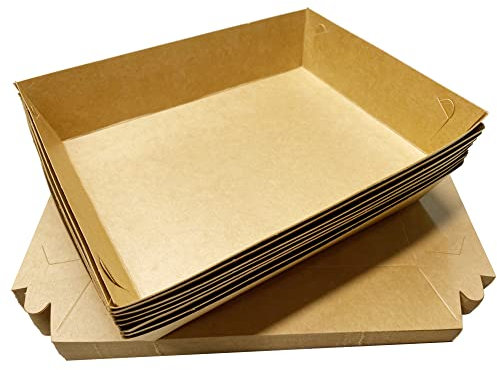 Bandeja de papel marrón para alimentos, 50 unidades, platos desechables, bandejas de papel para virutas, bandejas de botes biodegradables Kraft, alimentos fritos, papas fritas y picnics