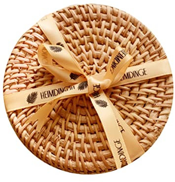 HeimDinge Glas Untersetzer Rattan Geflochten 10cm Rund 4er Set