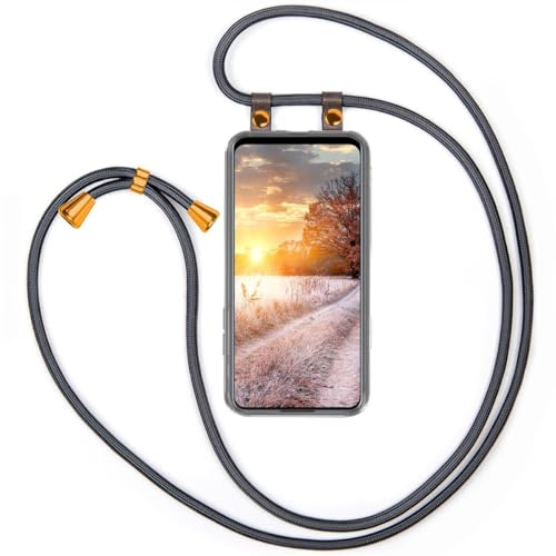 moex Handykette für Oppo Find X5 Lite Hülle mit Band abnehmbar, Handyhülle mit Kette zum Umhängen, Handyband 155 cm lang Stoff Kordel Umhängehülle, Handy Umhängeband, Anthrazit