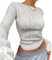 Geagodelia Women's Long Sleeve T-Shirt Ladies Sexy Crop Top Y2K Fashion Aesthetic Clothes Going Out Outfit Skims Dupe Club Party Streetwear Spring Summer (C - White, M)