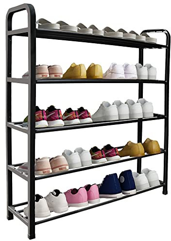 Ram® Black 5 Tier Shoe Rack Shoes Slot Wardrobe Shoe Heels Trainers Storage Organiser Holds 20 Pairs 75.5CM Tall