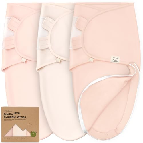 3er-Pack Pucksack Baby 0-3 Monate mit Reißverschluss - Bio-Baumwolle Baby Wickeltücher für Neugeborene, Mädchen, Jungen, Weicher und Strapazierfähiger Swaddle zum einfachen Windelwechseln (Angelic)
