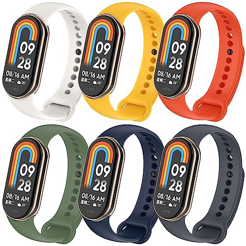 BDIG Bracelet pour Xiaomi Mi Band 10/Mi Band 9/Mi Band 8, 6 Pièces Bracelet de Remplacement pour Xiaomi Mi Band 8 Doux, Respirant, Fait en Silicone, Résistant à la Transpiration