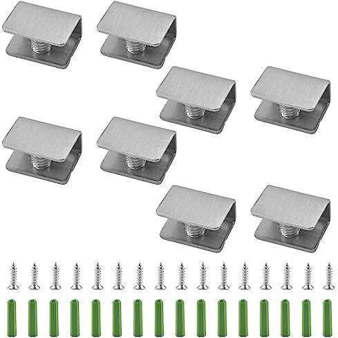 UFURMATE Glass Clamp, 8Pcs Adjustable Square Glass Shelf Brackets Stainless Steel Glass Clamp Clips Wall Mounted Black Glass Holder Supports Mounting Brace for 5-10mm Thick Glass Shelves
