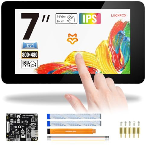 LUCKFOX for Raspberry Pi Screen 7 inch DSI Touch Screen for Raspberry Pi 5 Support 3D Printing for Raspberry Pi Display IPS Screen Capacitive 800x480, 170°Wide Viewing Angle Toughened Glass LCD Panel