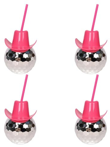 Fiorky Disco Ball Cowgirl Hat Cups with Straws Unique Decor Cowboy Western Party Supplies KTV Nightclub Bar Party Drinkware for Birthday Wedding Party