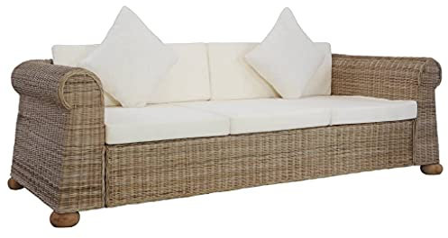 Camerina 3-Sitzer-Sofa mit Kissen Natur Rattan Poly Rattan 2 Seater Rattan Sofa Gartensofa