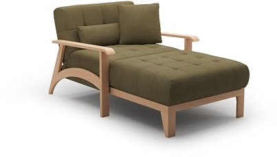Cavadore Longchair Billan / Freistehende Recamiere im skandinavischen Design mit Bett und massivem Holzgestell in Buche / 109 x 88 x 185 / Mehrfarbiger Strukturstoff, Grün