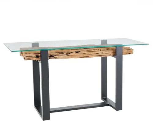 riess-ambiente.de Design Konsolentisch Barracuda 150cm recyceltes Teakholz Glas Industrial, Eingangstisch, Wohnzimmer, Flur, Eingangsbereich
