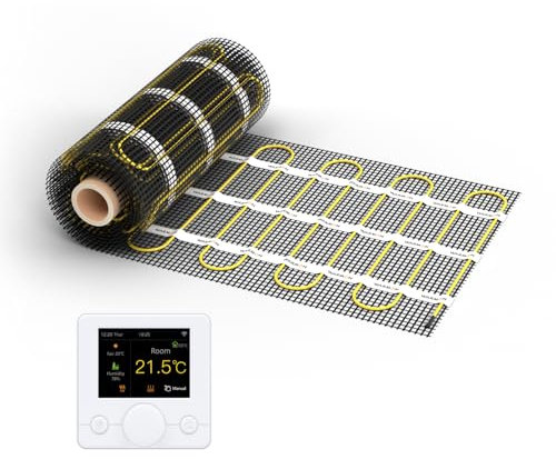 WARMON elektrische Fußbodenheizung für Fliesen: Zweiader-Heizmatte WARMON CLASSIC 150 W/m², heating mat, mit Thermostat nach Wahl, FARBE:Th. R7C-716 WiFi - Weiß, Mattengröße:2 m²