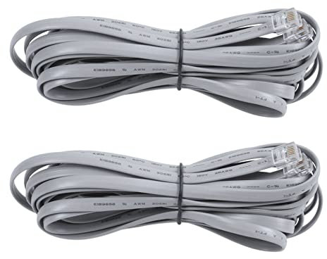 Bdfhjln 2X Gris Fideos De Plástico Cable 6 Hilos 6P6C RJ11 M/M Cable Telefónico Plano 5M 16Ft