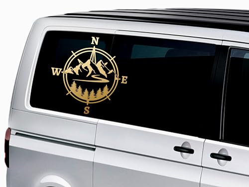 KLEBEKÖNIG Kompass Berg Gebirge Aufkleber - Wohnwagen Wohnmobil Sticker Autoaufkleber Scheibenaufkleber Wohnwagenaufkleber groß