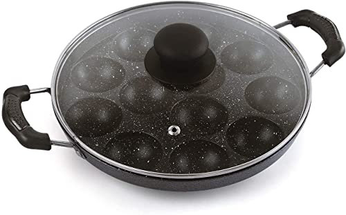 Sahishnu Online & Marketing Appam Patra, Appam Maker, Appam Pan, 12 Pits Appam Maker with Glass Lid