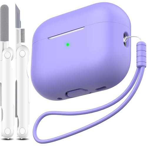 MHYALUDO Funda para AirPods Pro de 2ª generación, Funda para AirPods Pro de Silicona Suave anticaída de Grado Militar Que Absorbe los Golpes, Tacto de Piel con Llavero y Kit de Limpieza,Lila