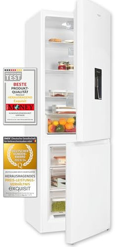 Exquisit Kühl-Gefrierkombination, 186 cm Höhe, Kühlschrank mit Wasserspender, 4-Sterne-Gefrieren, 313 Liter, Alarm-Funktion, KGC5320-95-E-WS-040C weiss