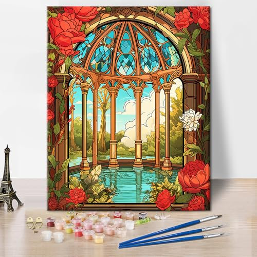 TISHIRON Malen nach Zahlen Erwachsene Blumengarten DIY Malen nach Zahlen Rose DIY Acryl Malen nach Zahlen Kits auf Leinwand Erwachsene Malen nach Zahlen Art Crafts 40 x 50 cm(rahmenlos)