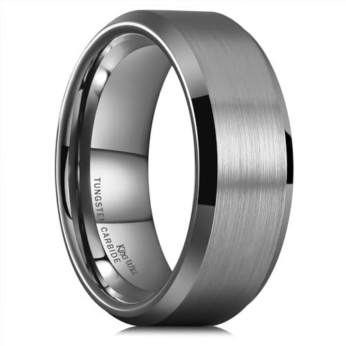 King Will 8mm Tungsten Wedding Rings for Men Gunmetal Plated Brushed Men's Wedding Band Gifts for Him Size 7-14 Comfort Fit N (7)
