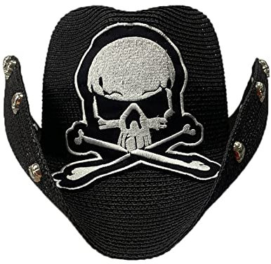 WYLZLKX Punk Style Cowboy Straw Weaving Hat for Men Western Cowboy Hat with Embroidery Skull Model Cowboy Sunproof Hat