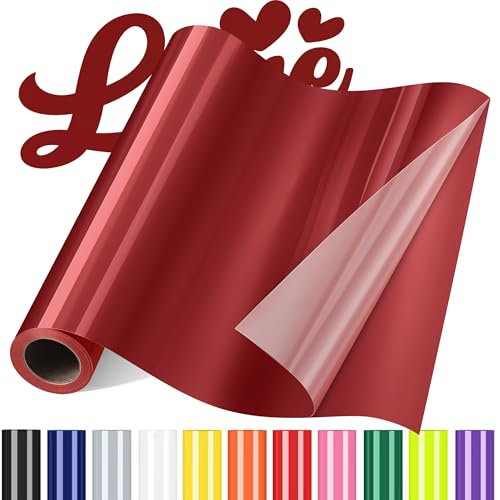 Sgooyir Plotterfolie Textil Rot, Flexfolie Plotter Textil, Textilien Transferfolie Plotter für T-Shirt, Hemd, DIY-Kleidung andere Stoffe, Halloween, Weihnachten 30.5 x 183cm