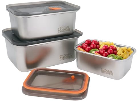 Gearific Stainless Steel Food Containers with Lids, Snack Containers Leak Proof Metal Food Storage Containers for Restaurant Kitchen Freezer Buffet (1000ml+1600ml+2600ml)
