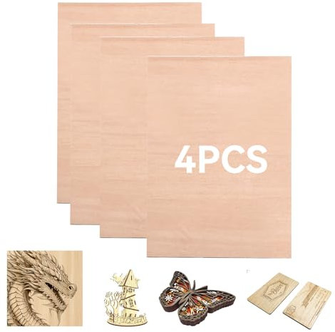 4 Pezzi A4 3mm Spessore Compensato Bianco, Incisione Laser Cnc Taglio 3 Strati Fogli di Legno Non Finiti 297X215 mm (A4), per Artigianato, Modelli Fai-Da-Te (#04 Mogano)