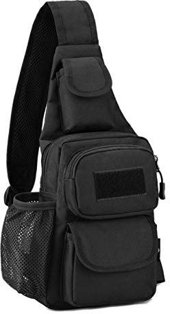 Explokit Taktisch Sling Rucksack Militär Schultertasche MOlle Survival Taktischer Rucksack Crossbody Umhängetasche mit Wasserflaschenhalter für Trekking Camping Reisen Jagd (#02-Schwarz)