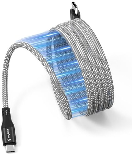 Magtame Magnetic USB C Cable, Coiled 1.5M Flexible Cord, 60W(3A) Fast Charging, Nylon Braided, Compatible With iPhone 15, Samsung, Pad, USB C Devices - Silver